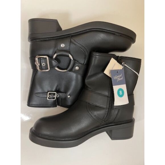 NWT Universal Thread Connor Harness faux black leather biker boot. Size 8 (W). - Picture 4 of 7